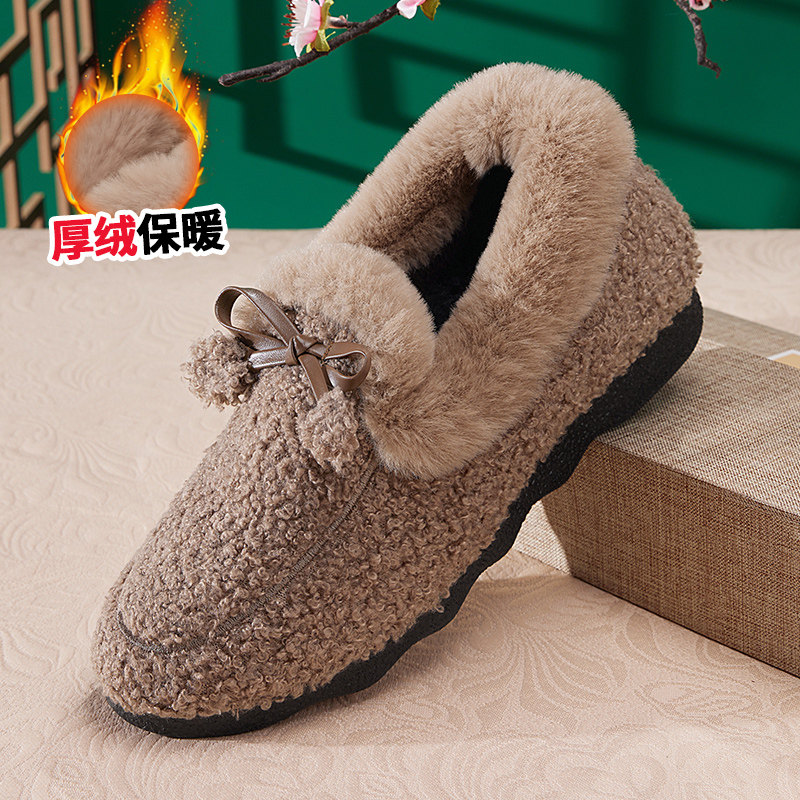 棉鞋女冬季加绒软底豆豆网红舒适防滑布鞋一脚蹬新款老北京毛毛鞋