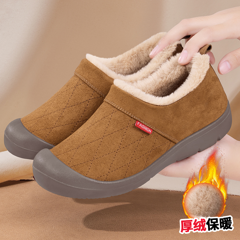 老北京棉鞋女冬季2025新款加绒加厚保暖一脚蹬防滑中老年妈妈棉靴