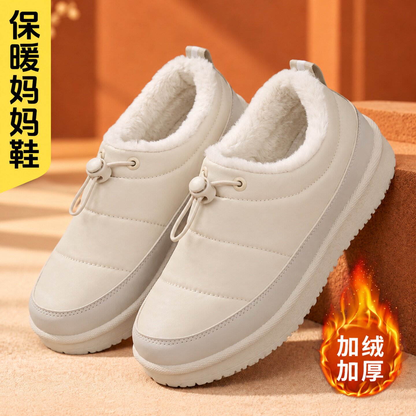 老北京布鞋女冬季暖绒软底加绒加厚一脚蹬防滑保暖中老年妈妈棉鞋