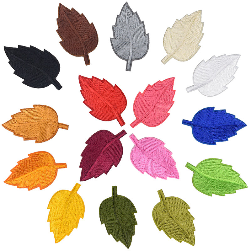 5片精致小树叶布贴刺绣熨烫背胶补丁贴衣服装饰修补烟洞军绿贴花