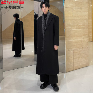 秋冬季加厚韩版修身毛呢大衣男士呢子长款过膝风衣超长大衣外套男
