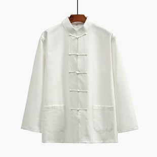 祥瑞唐中老年男士纯棉老粗布唐装立领长袖衬衣休闲居士打底衫汉服