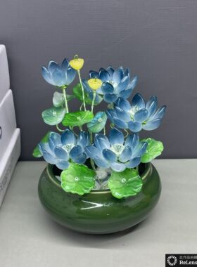 纯手工琉璃荷花】观音佛像佛供花摆件桌面摆台茶几书桌玄关装饰
