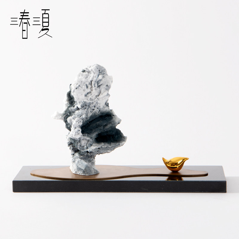 新中式创意太湖石小鸟软装摆件山景客栈酒店样板间玄关书房装饰品