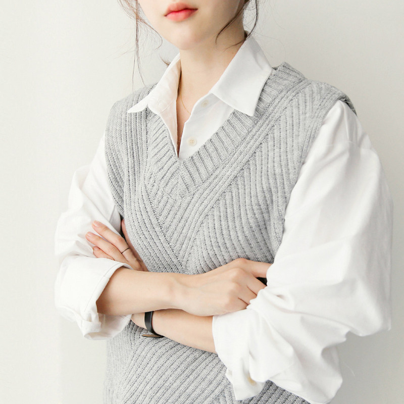 针织毛衣马甲女秋季外穿v领衬衫内搭坎肩背心秋冬宽松毛线小马夹