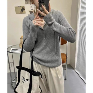 设计感小众连帽针织衫女秋季宽松慵懒风内搭上衣秋冬带帽打底毛衣