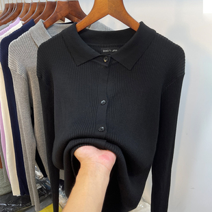 polo领针织衫女翻领开衫2025新款黑色打底上衣秋冬内搭毛衣小外套