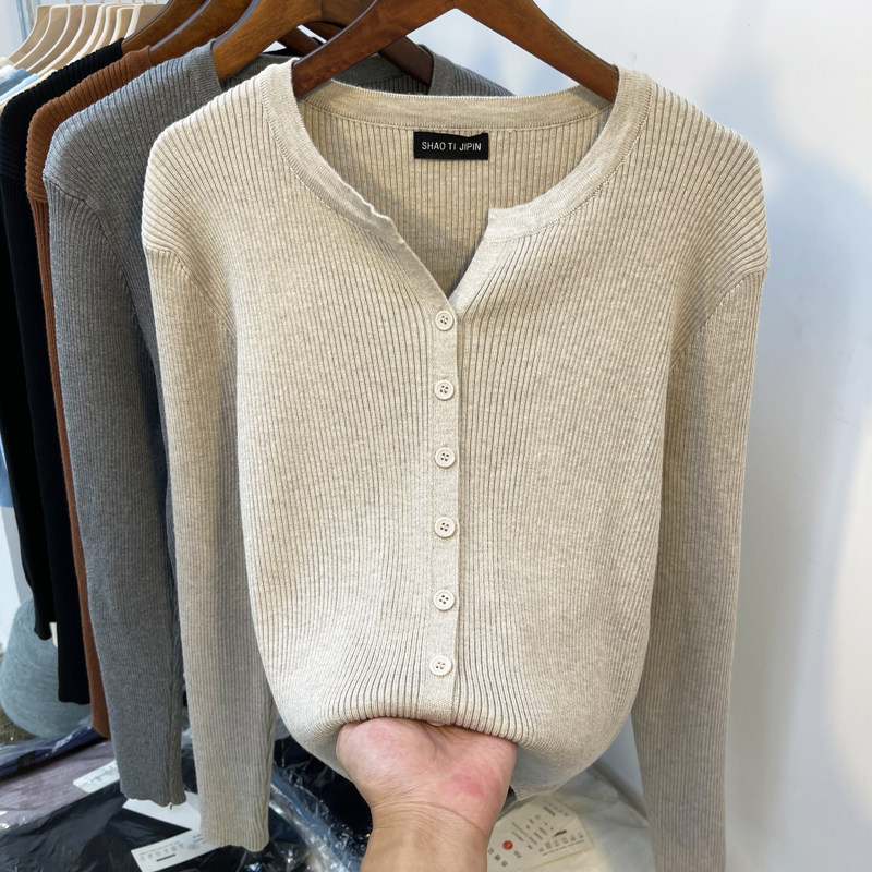 针织衫女内搭打底开衫2025新款灰色薄款长袖上衣秋季黑色毛衣外套