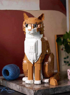橘猫橙色的猫宠物燕尾服猫咪男女孩子创意拼装玩具模型礼物21376