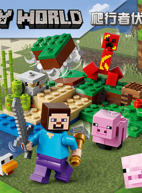 我的世界系列爬行者伏击游戏场景儿童男孩益智拼装积木玩具21177