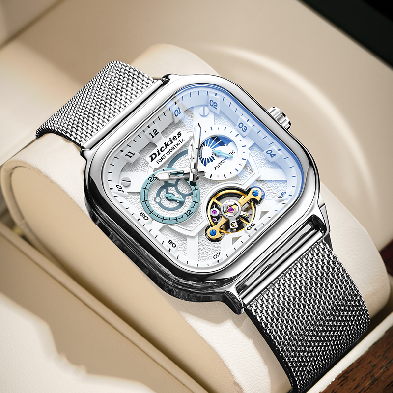 Dickies手表男款方形机械表男士全自动陀飞轮镂空潮流男生日礼物