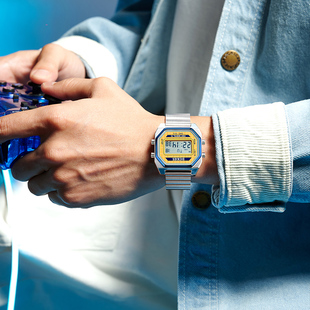 Dickies电子手表计时夜光闹钟钢带防水男士 567 学生小方块腕表CL