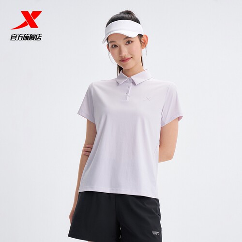特步训练系列 | 冰丝polo衫女士夏季运动短袖翻领T恤974228020200