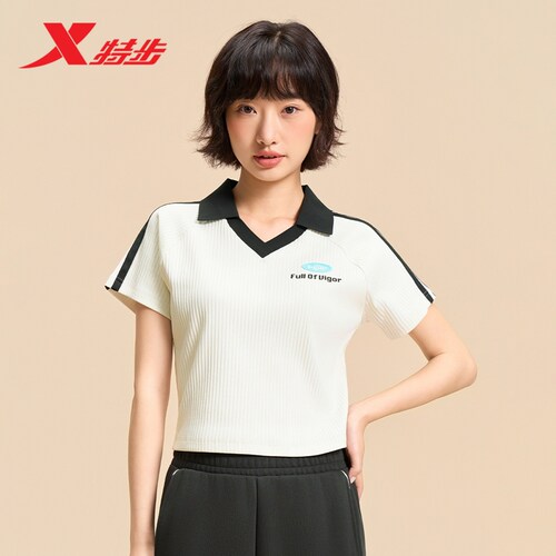 特步翻领T恤女官方夏季新款短款女装休闲时尚POLO衫975328020006