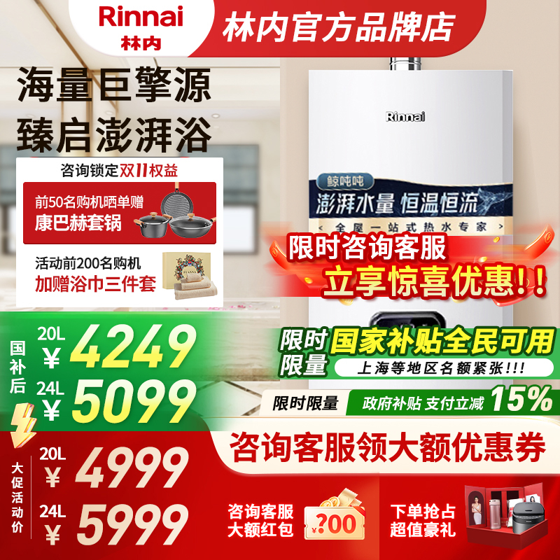 【鲸吨吨】林内燃气热水器天然气家用恒温密闭稳燃20/24升GS41