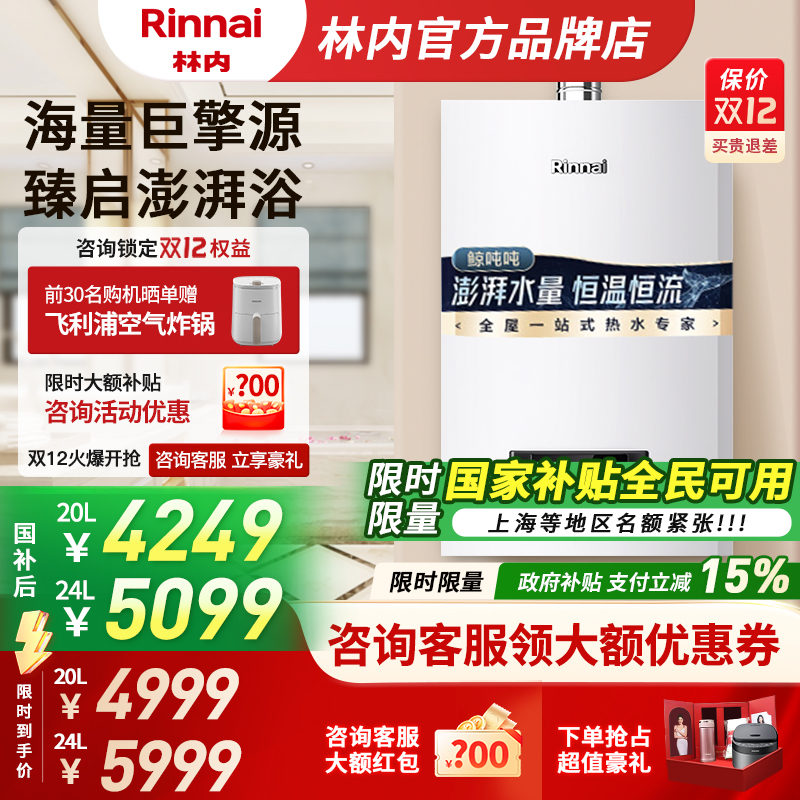 【鲸吨吨】林内燃气热水器家用恒温密闭稳燃20/24升JSQ40-GC21