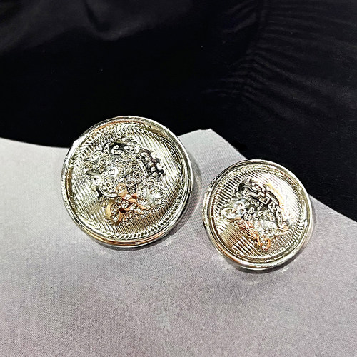 英伦风圆形百搭银色双狮金属纽扣