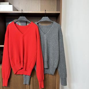 毛衣 软糯羊毛羊绒针织衫 小众设计 手工缝线V领