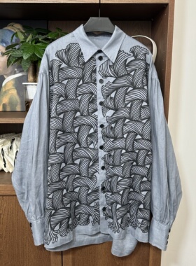 东京nemeth麻绳印花 100%亚麻廓形衬衫 男女同款