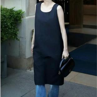 rose同款~row极简全棉亲肤 巨显瘦U领无袖连衣裙