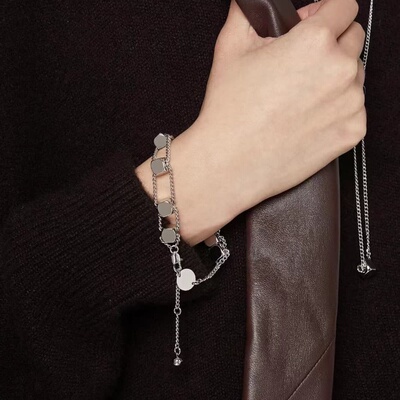 立体小方块铜镀18k金 叠层马衔索设计Abacus可调节手链 项链