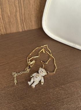 黄铜镀18K金水钻小熊吊坠项链