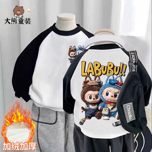 秋冬季拉布布印花男童插肩袖卫衣新款儿童圆领上衣春秋中大童卫衣