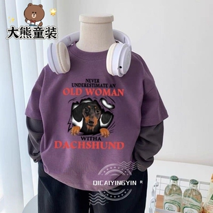 纯棉男童打底衫儿童韩版假两件长袖t中小童街头风上衣痞帅潮流t恤