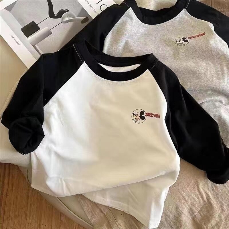 100%纯棉t恤拼接长袖男女童春秋儿童洋气超人衣服宝宝休闲打底衫