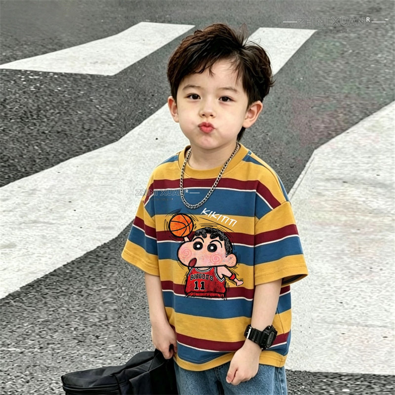 夏季儿童棉质时尚条纹短袖男孩女童百搭T恤宝宝上衣薄款休闲服潮图片