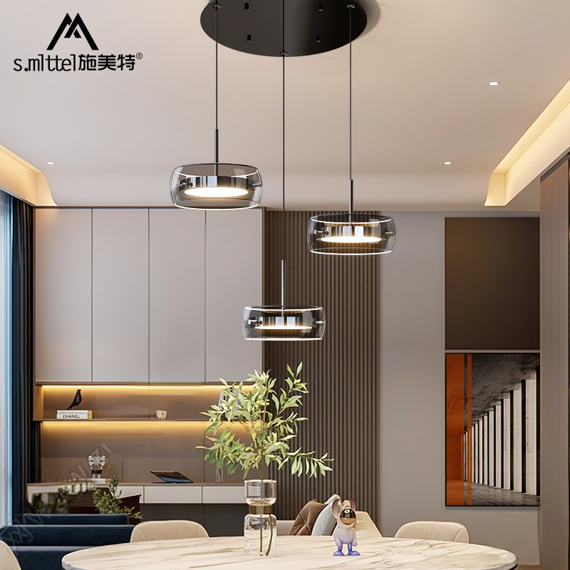饭厅吊灯2025新款高级感意式玻璃三头吧台餐桌灯具现代简约饭厅灯