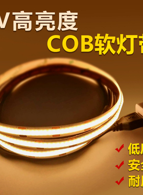 cob灯带 5V低压USB灯带充电宝鞋柜汽车电瓶车Ra90 高亮led灯条