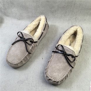 孕妇妈妈平底鞋 女羊毛加厚防滑棉瓢鞋 豆豆鞋 真皮一脚蹬2025冬新款