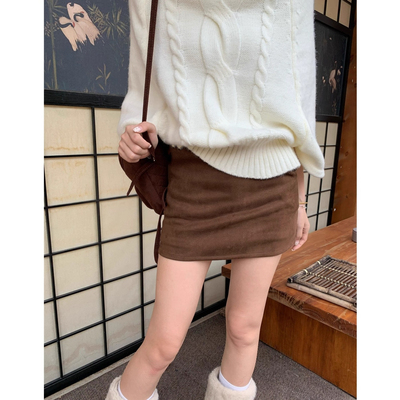 大码胖mm麂皮绒裤裙棕色半身裙女