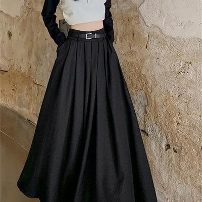 大码垂感百褶半身裙a字中长裙