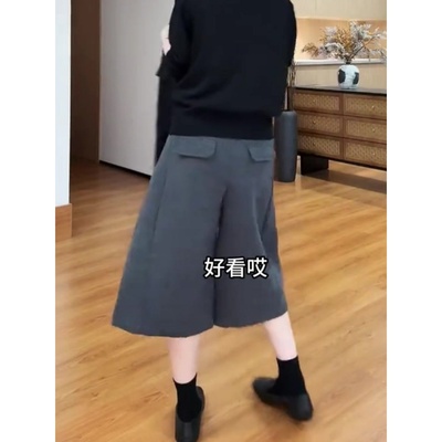 大码灰色休闲毛呢裤加厚呢子中裤