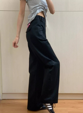 微胖mm美式春季黑色高级感直筒西装裤女高腰宽松百搭阔腿休闲西裤