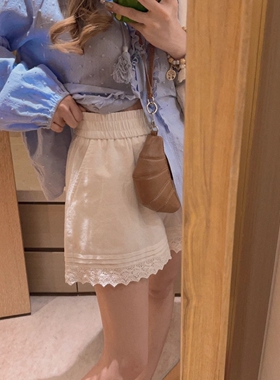 大码蕾丝花边白色短裤女春季松弛感宽松小个子百搭a字休闲阔腿裤