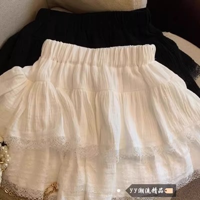 白色a字蕾丝蛋糕裙半身裙女