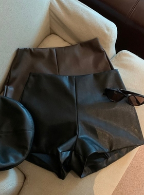 微胖mm黑色pu皮短裤女春秋新款外穿高腰显瘦休闲皮裤辣妹a字靴裤
