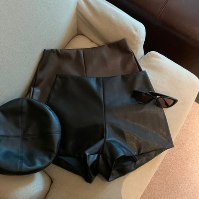 微胖mm黑色pu皮短裤女休闲皮裤