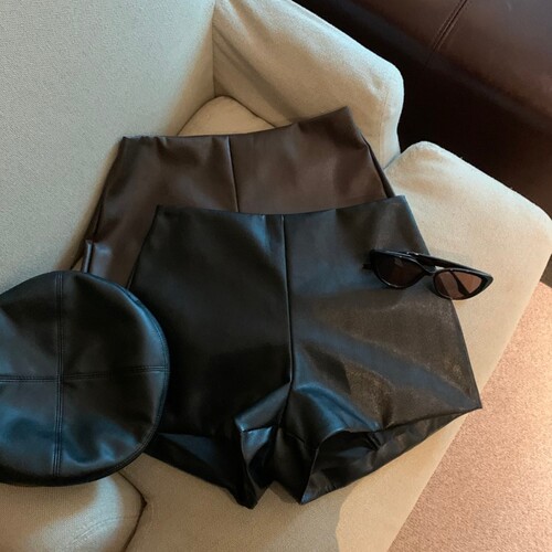 微胖mm黑色pu皮短裤女休闲皮裤
