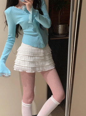 150小矮个子蕾丝褶皱花边半身裙女秋设计感显瘦高腰a字辣妹蛋糕裙