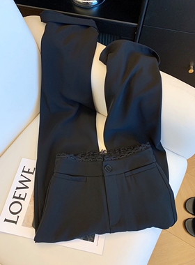 大码黑色休闲高级感垂坠感加绒加厚西装裤女高腰显瘦蕾丝边微喇裤