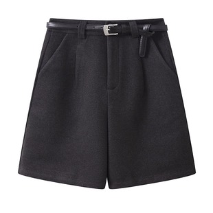 阔腿短裤 2026外穿加厚高腰显瘦直筒靴裤 女春季 气质复古毛呢五分裤