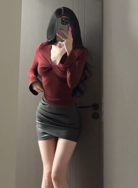 韩版PU皮半身裙不规则一步短裙