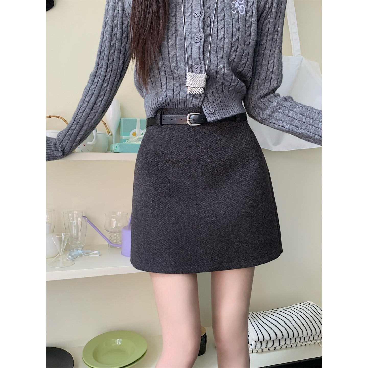 大码灰色毛呢半身裙女秋冬呢子a字裙大码小个子包臀裙防走光短裙,女装/女士精品,半身裙,淘宝优惠券,粉丝福利购,淘宝优惠卷