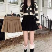 高腰显瘦百搭包臂短裙 新款 大码 胖妹妹复古灯芯绒百褶半身裙女春季