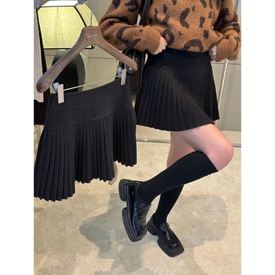 胖mm加厚毛呢压褶半身裙女百褶裙