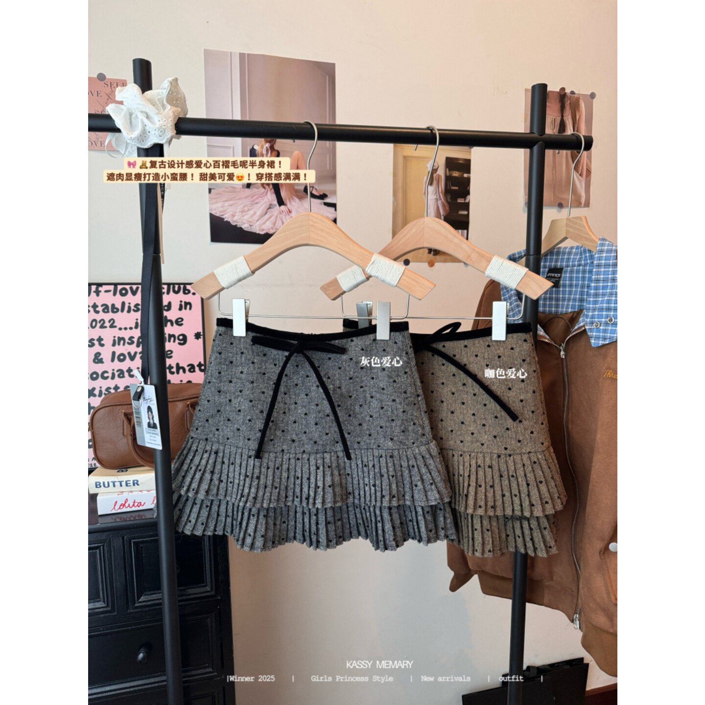 秋冬高腰毛呢防走光百褶裙短裙